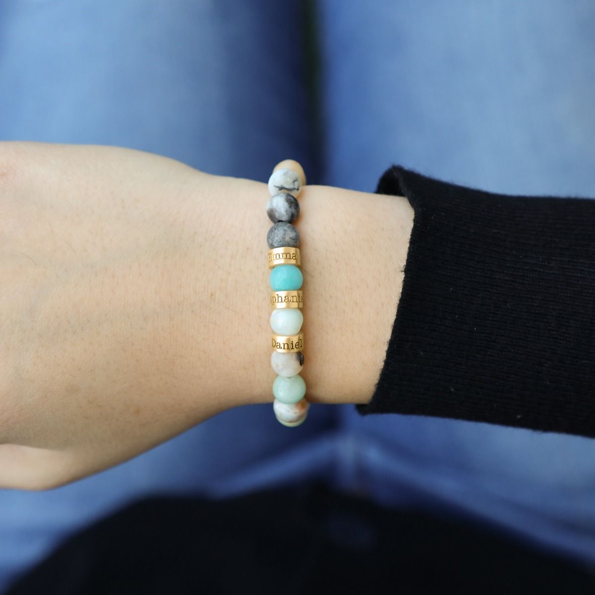 忘れられないアマゾナイト名入れブレスレット[18Kゴールドメッキ]