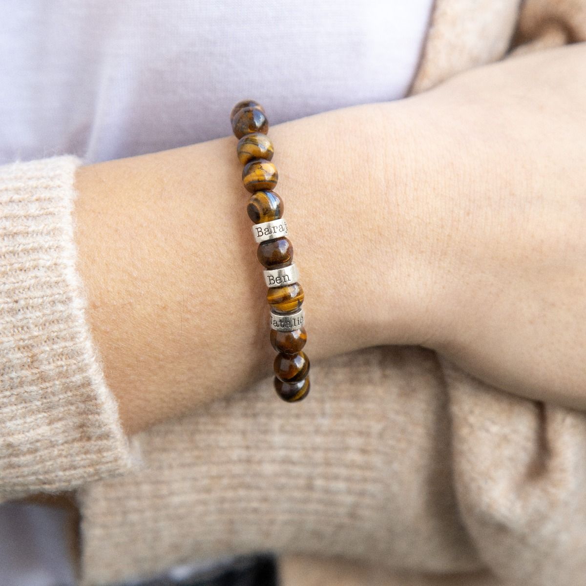 Brown Tiger Eye Women Name Bracelet [Sterling Silver]
