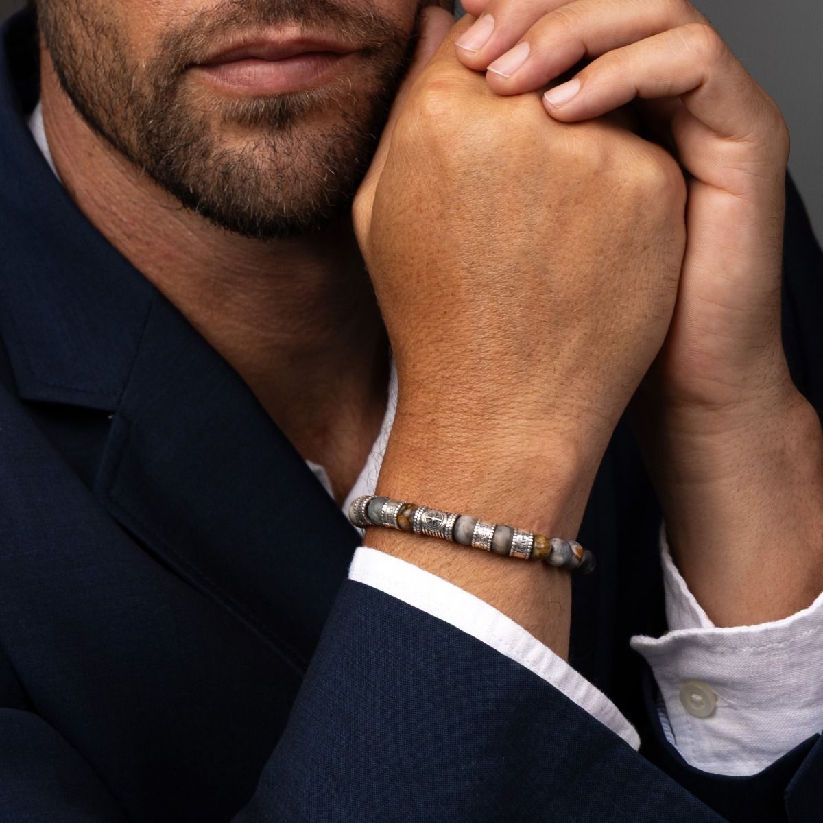 コンパス付きピカソジャスパーメンズ名入れブレスレット