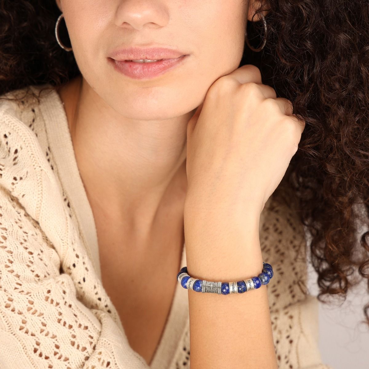 コンパスラピスラズリレディース名入れブレスレット[スターリングシルバー]