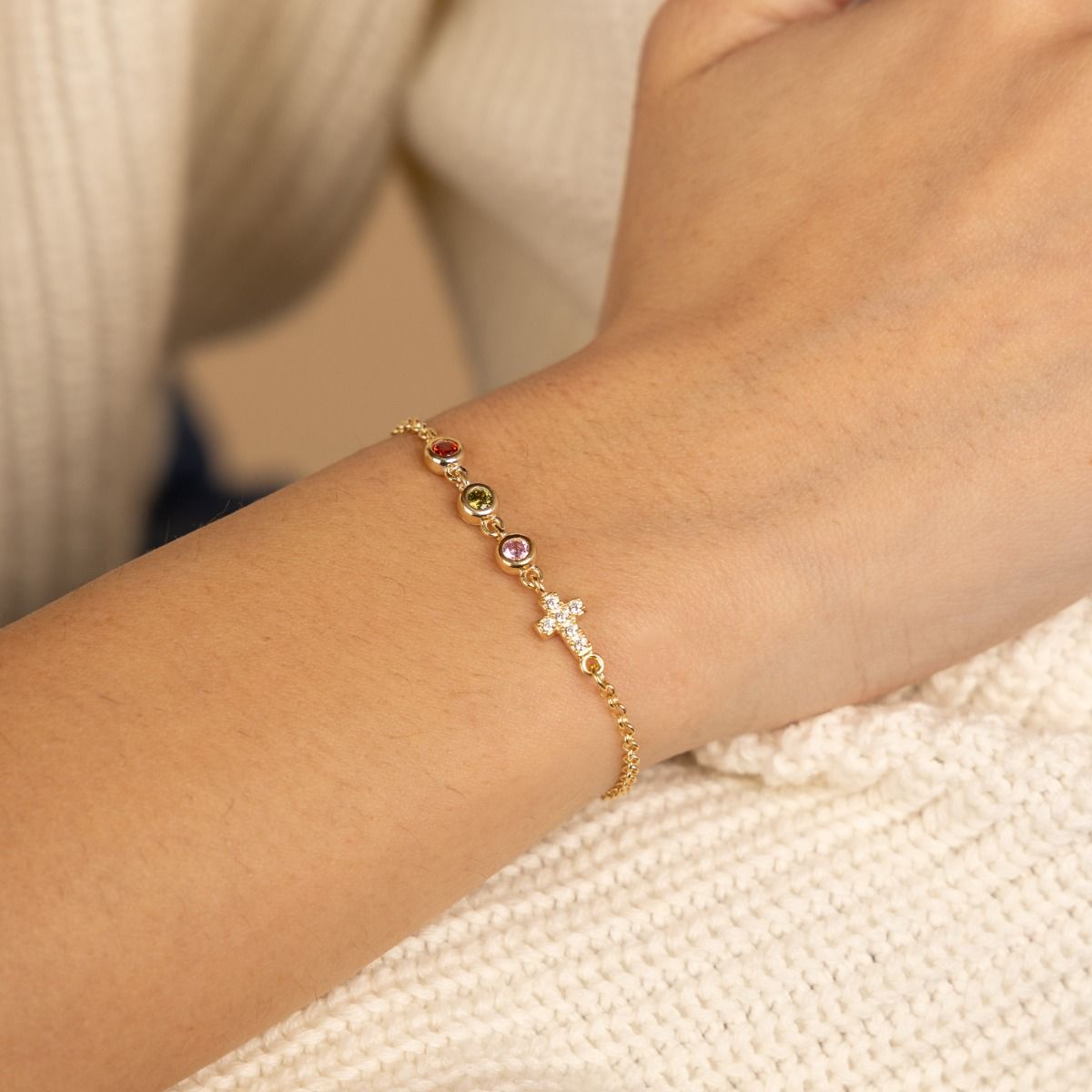 魔法のスターズ誕生石十字架ブレスレット［１８Kゴールドメッキ］