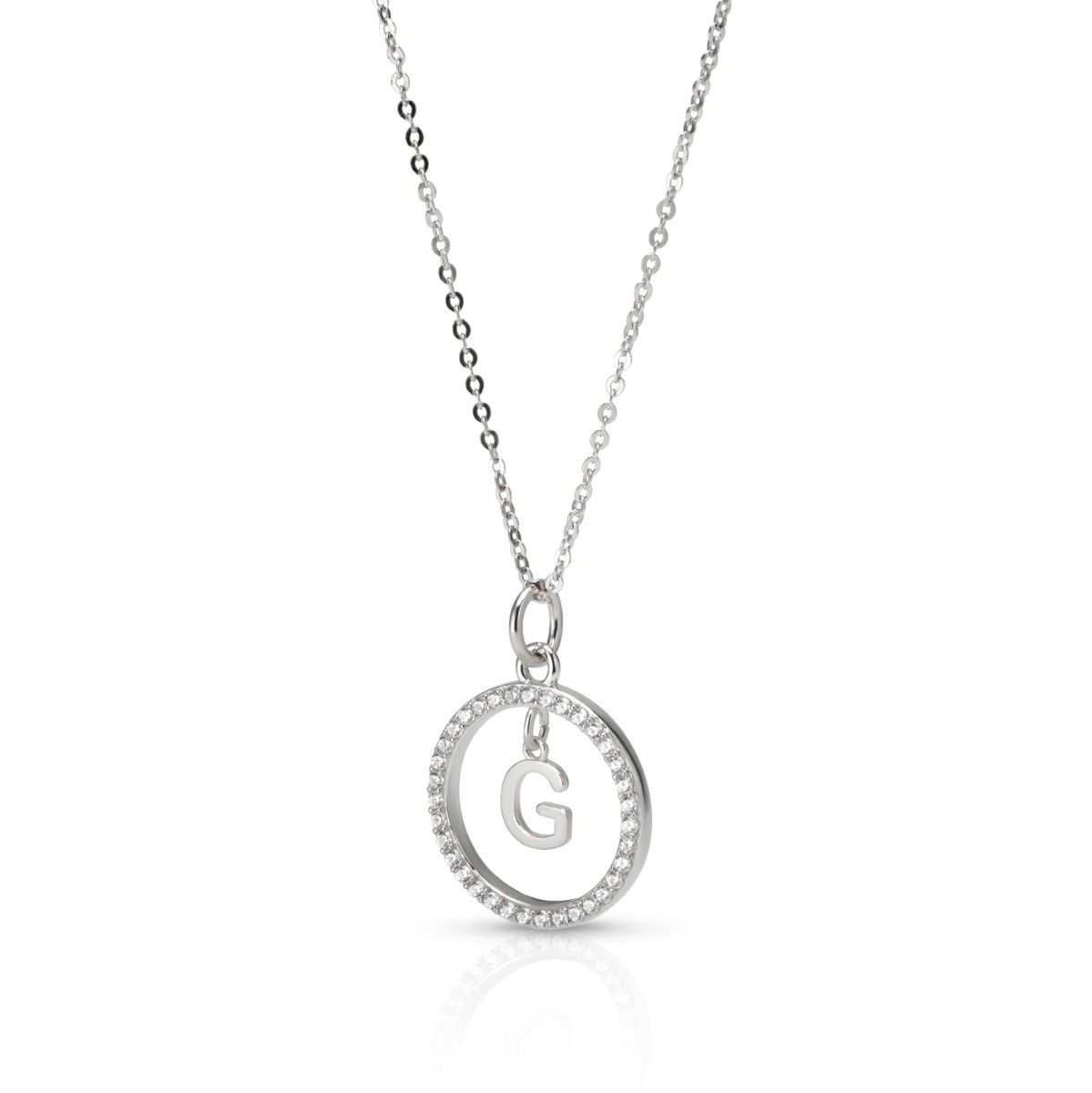 日食イニシャルクリスタルネックレス［スターリングシルバー］