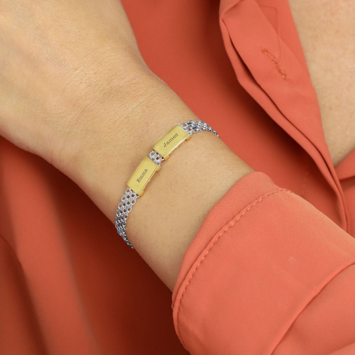 エマヘリンボーン名入れブレスレット［スターリングシルバー・１８Kゴールドメッキ］