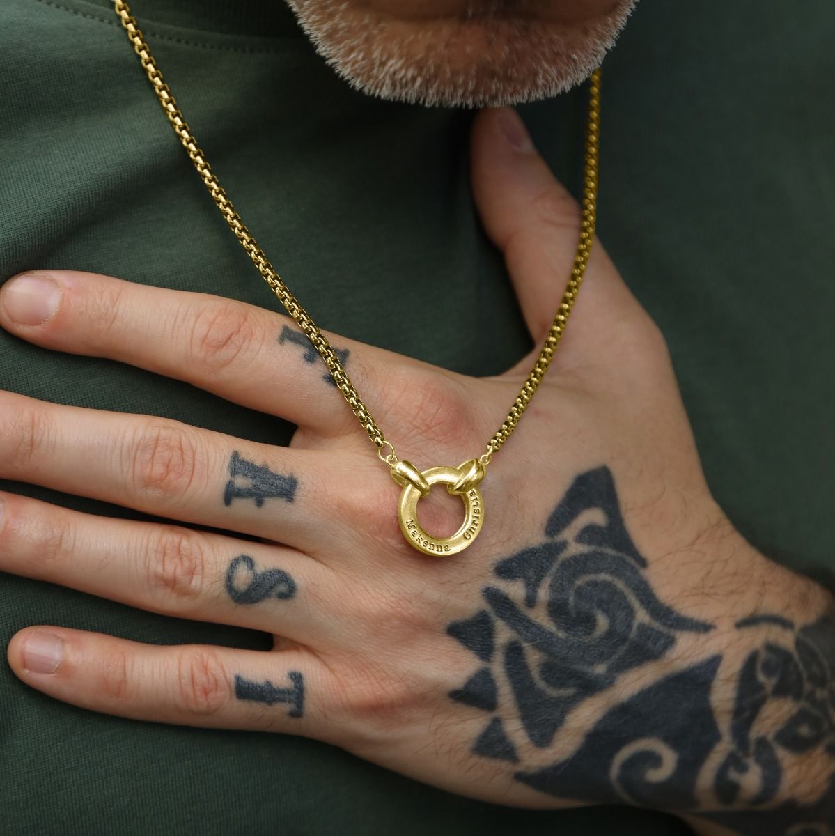 Custom Necklace with Circle Pendant and Engravings For Men - Gold Plated 