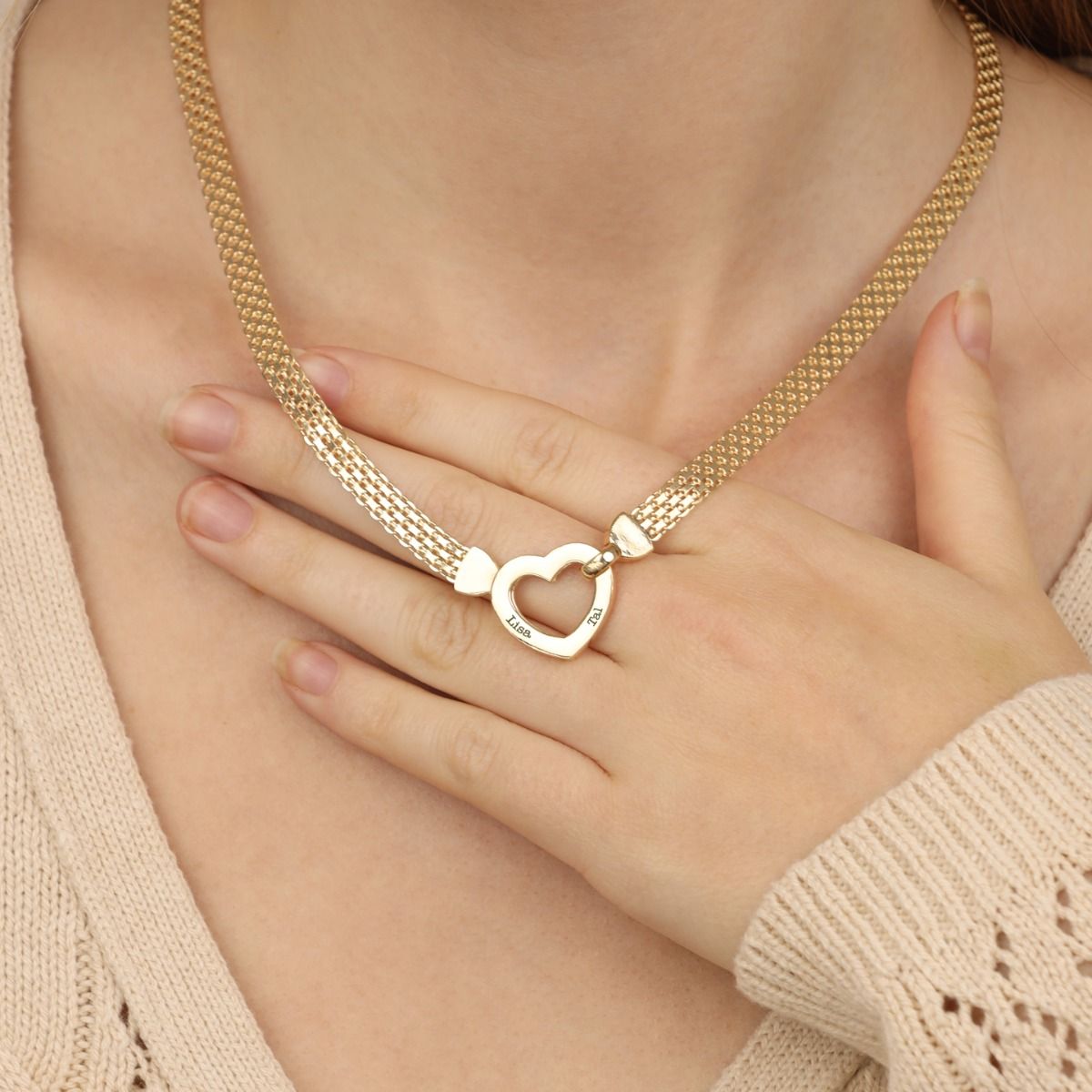 心の絆のミラノチェーン名入れネックレス［１８Kゴールドメッキ］