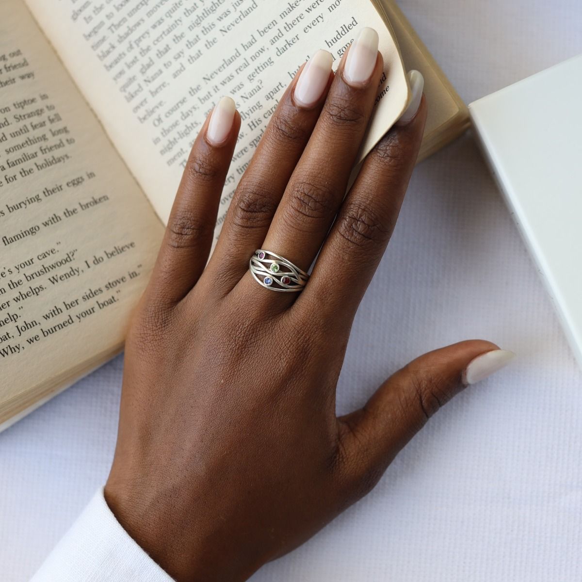 海の波誕生石リング[スターリングシルバー]