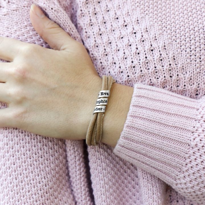 ファミリー名入れブレスレット タンスエードゴールドメッキ