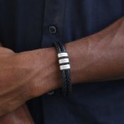 Men Name Bracelet - Black Leather Bracelet with Children's Name
