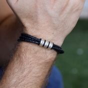 Black Bracelet for Men with Custom Engravings on Sterling silver beads