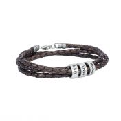 Brown Leather Bracelet with Engraved children's names on silver charms