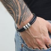 Leather Engraved bracelet for men. Sterling silver engraved charms with kid's names