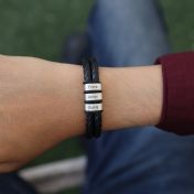Men's leather bracelet with unique engravings. Cool black leather bracelet