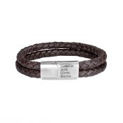 Brown Leather Bracelet for Men with Magnetic Clasp and 4 engraved Names (Layered Bracelet)