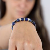 Blue Lapis Lazuli Bracelet with Hematite stones and engraved silver spheres
