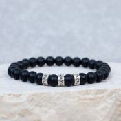 Stretchy black onyx bracelet with engravings of your choice