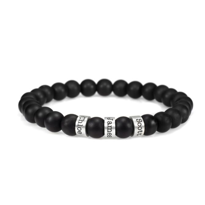 Serene Black Onyx Men Name Bracelet with sterling silver charms
