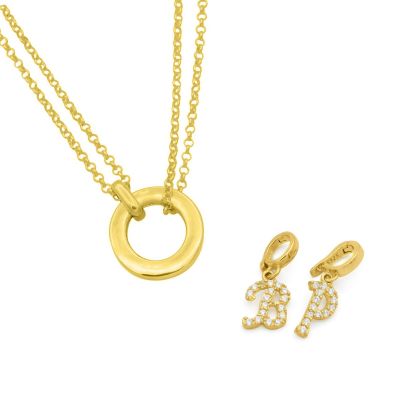 アナダブルレイヤーネックレス・イニシャルチャーム［１８Kゴールドメッキ］