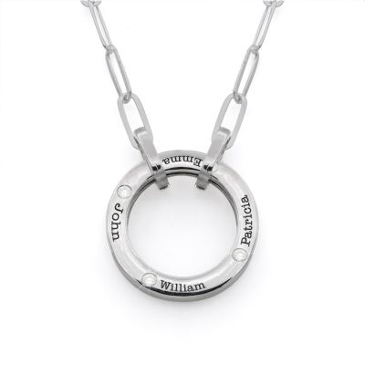 大家族サークルリンクチェーン名入れネックレス・ダイヤモンド付き［スターリングシルバー］