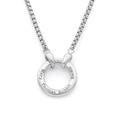 父親のビッグサークルボックスチェーン名入れメンズネックレス［スターリングシルバー］