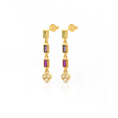 まばゆいハート誕生石イヤリング［１８Kゴールドメッキ］