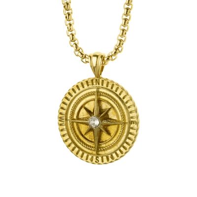 ファミリーコンパスメンズ刻印ネックレス[18Kゴールドメッキ]
