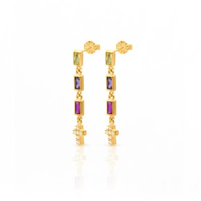 まばゆい十字架誕生石ピアス［１８Kゴールドメッキ］