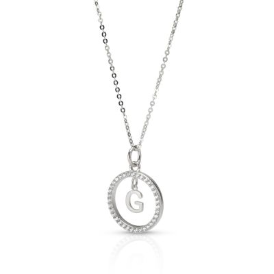 日食イニシャルクリスタルネックレス［スターリングシルバー］