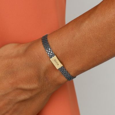 エマヘリンボーン名入れブレスレット［ダークスターリングシルバー・１８Kゴールドメッキ］