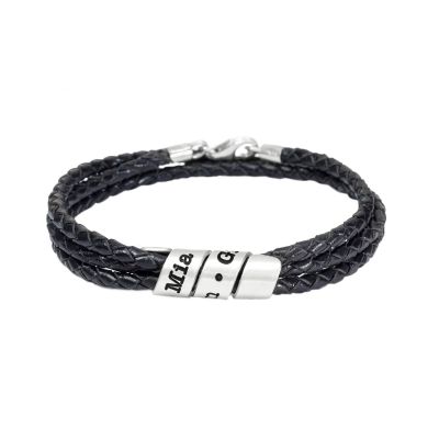 黒いシルバーラップメンズ刻印入れブレスレット