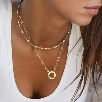 Family Circle Name Necklace in Gold Plated with a colorful layer