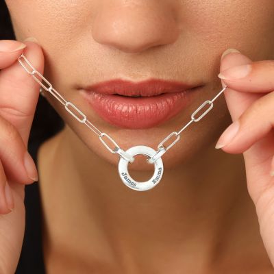 家族サークルリンクチェーン名入れネックレス［スターリングシルバー］