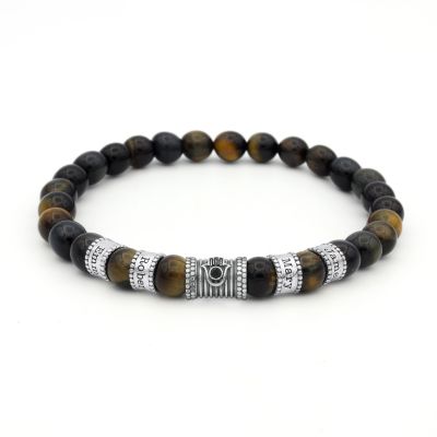 Hamsa Bracelet - Men's Name Bracelet with Hamsa Charm and Tiger eye stones