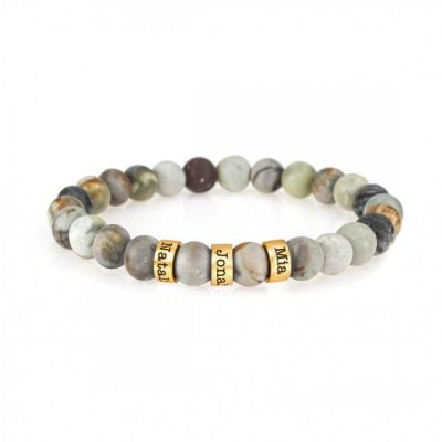 ピカソジャスパーメンズ名入れブレスレット・１８Kゴールドヴェルメイユ