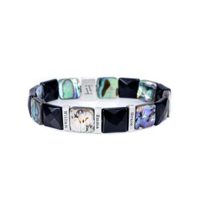 シャイニーオニキス＆アワビ名入れメンズブレスレット