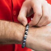 白黒スノーフレーク メンズ 名入れブレスレット [スターリングシルバー]