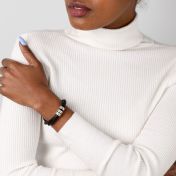 名入れブレスレット [スターリングシルバーと黒いレザー]