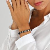 心の絆黒いオニクス名入れブレスレット[スターリングシルバー]