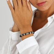 十字架黒いオニキスレディース名入れブレスレット [スターリングシルバー］