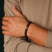 黒いオニクス名入れメンズブレスレット・ヴィンテージイエロー十字架チャーム