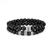 黒いオニクスメンズ刻印入れブレスレット［スターリングシルバー］