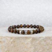 Brown Tiger Eye Men Name Bracelet with Silver Charms