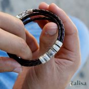 コンパス付き茶色レザーブレスレット・スターリングシルバー