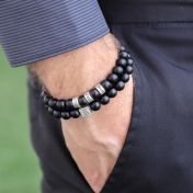 黒いオニクスメンズ刻印入れブレスレット［スターリングシルバー］