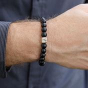 黒いオニクスメンズ刻印入れブレスレット［スターリングシルバー］