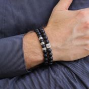 黒いオニクスメンズ刻印入れブレスレット［スターリングシルバー］