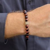 Red Tiger's Eye Bead Bracelet for Men - Talisa  Logo Silver Charm