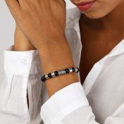 コンパス付き黒いオニクス名入れレディースブレスレット[スターリングシルバー]