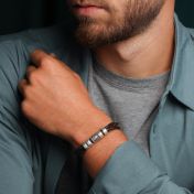 コンパス付き茶色レザーブレスレット・スターリングシルバー