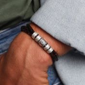 Compass Men Engraved Bracelet [Brown Leather comes, silver name charms with engravings)
