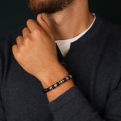 十字架付き黒いオニクス名入れメンズブレスレット・ヴィンテージイエロー